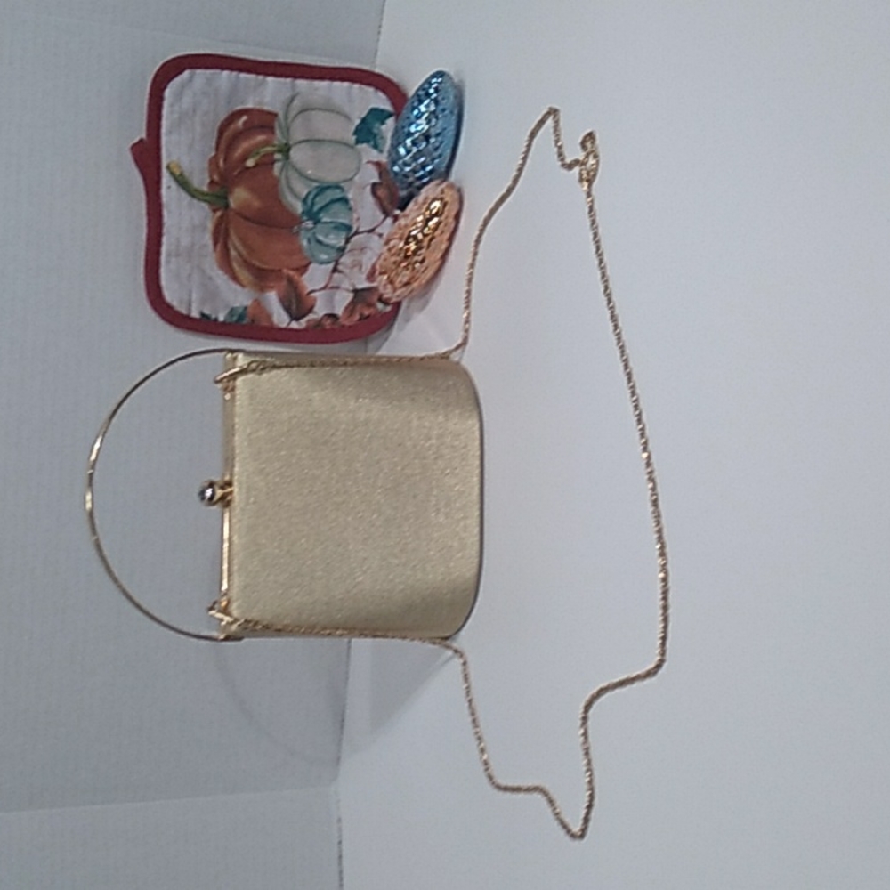 HANDBAG SHOULDER BAG SATIN WITH GOLD TONE HARDWARE